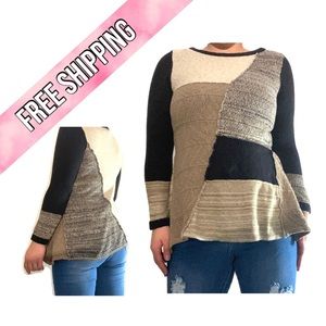 Color block patchwork pullover sweater